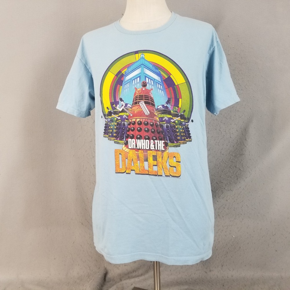 We Love Fine T Shirt Mens XL Blue Dr Who & The Daleks Graphic Sci Fi Movie Tee